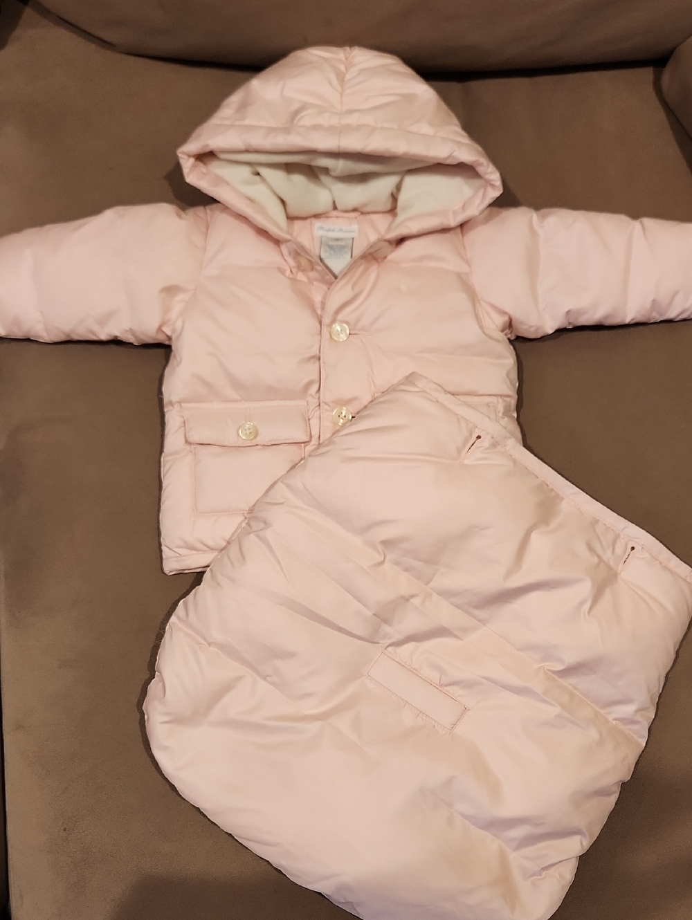 Ralph Lauren Light Pink Hooded Puffer Jacket w/Matching Attachable Blanket 3M